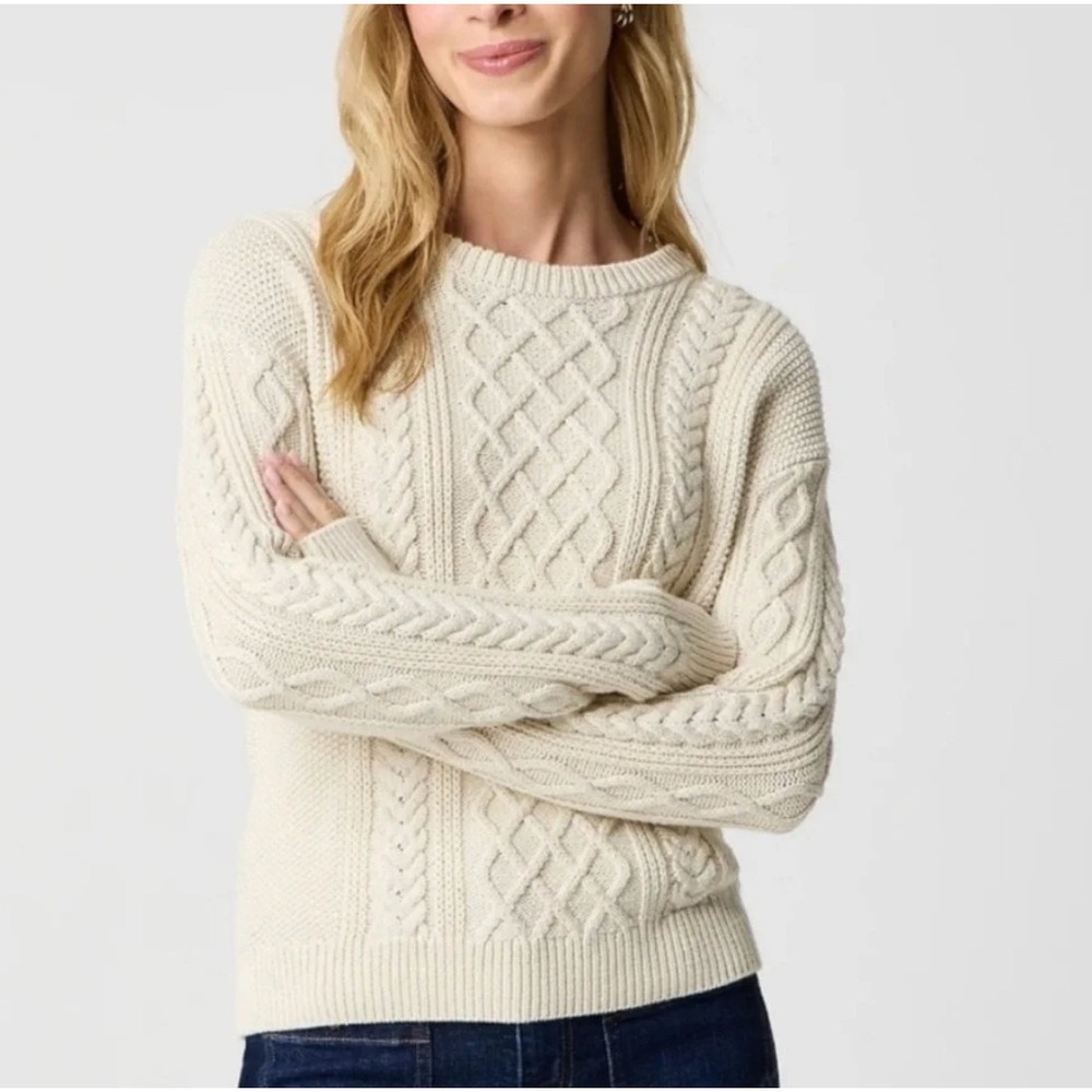 J. CREW Cotton Cable Knit Crewneck Fisherman Sweater BM302 - Picture 2 of 12